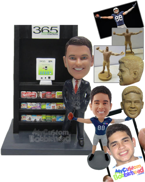 Businessman in Elegant Suit Advertising Vending Machine Personalized Bobblehead Businessman in Elegant Suit Advertising Vending Machine Personalized Bobblehead